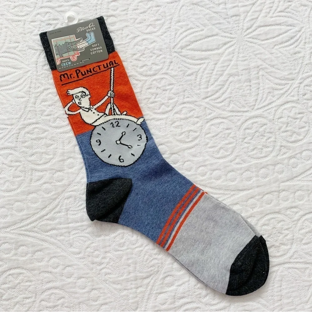 Blue Q Men's Crew‎ Socks, Mr. Punctual (Sz 7-12)